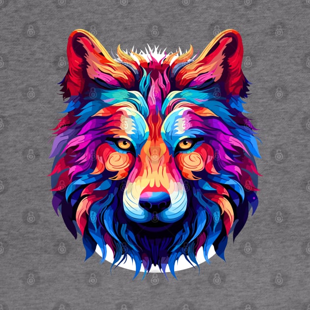 Abstract Chromatic Wolf: Vivid Artistic Portrait by AmandaOlsenDesigns